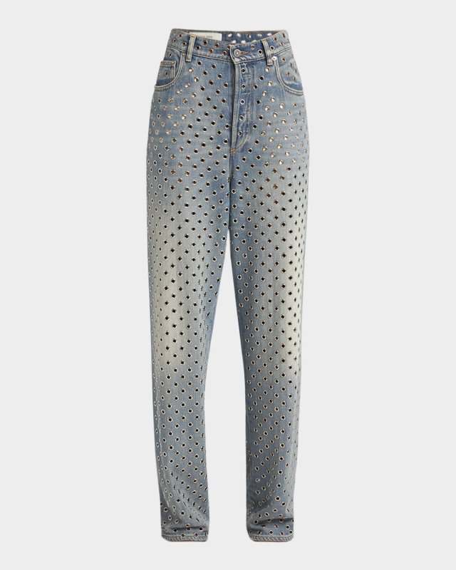 Kim Grommet Sandwash Denim Straight-Leg Jeans
